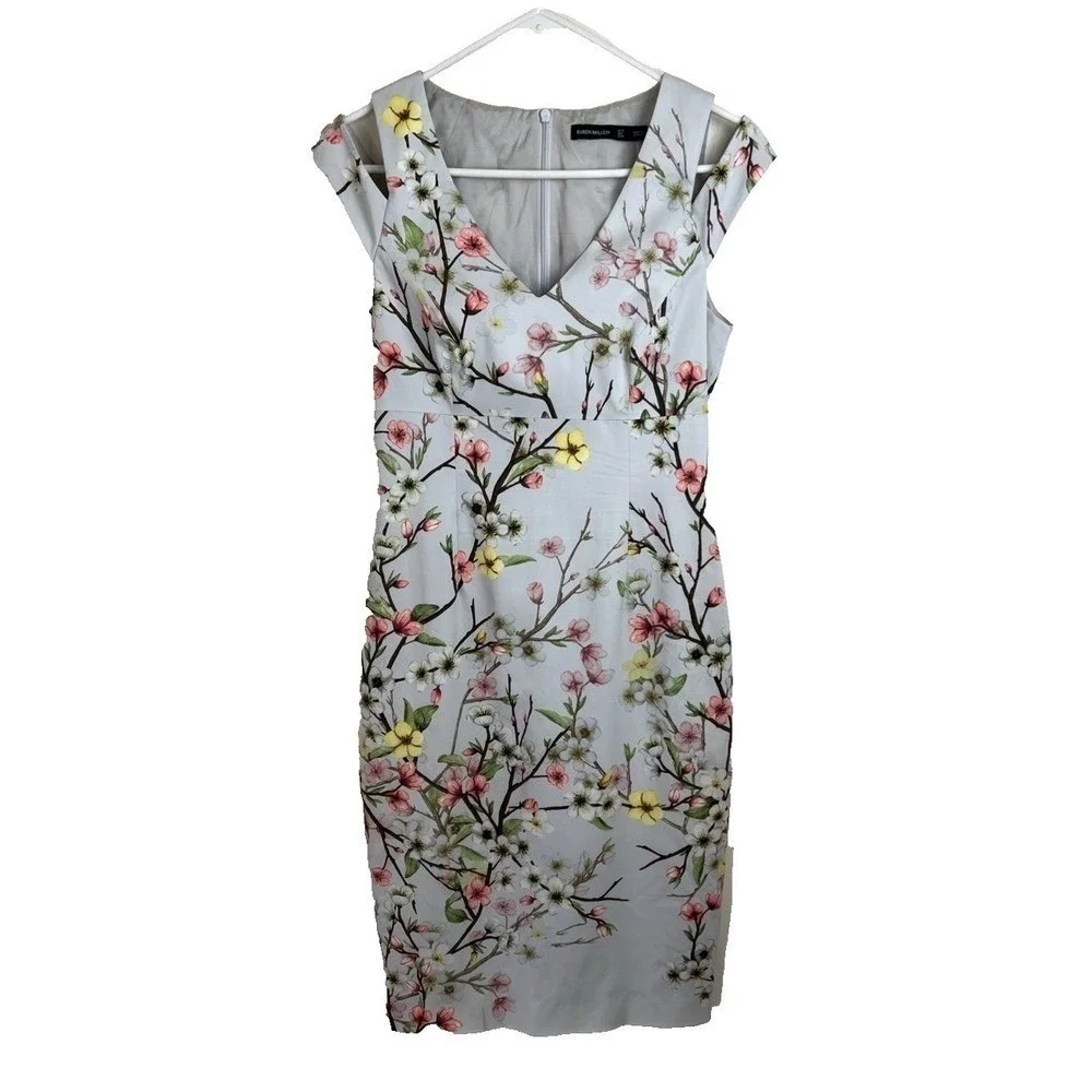 Karen Millen Designer Cocktail Dress‎ 8 Floral Cherry Blossoms Event Party